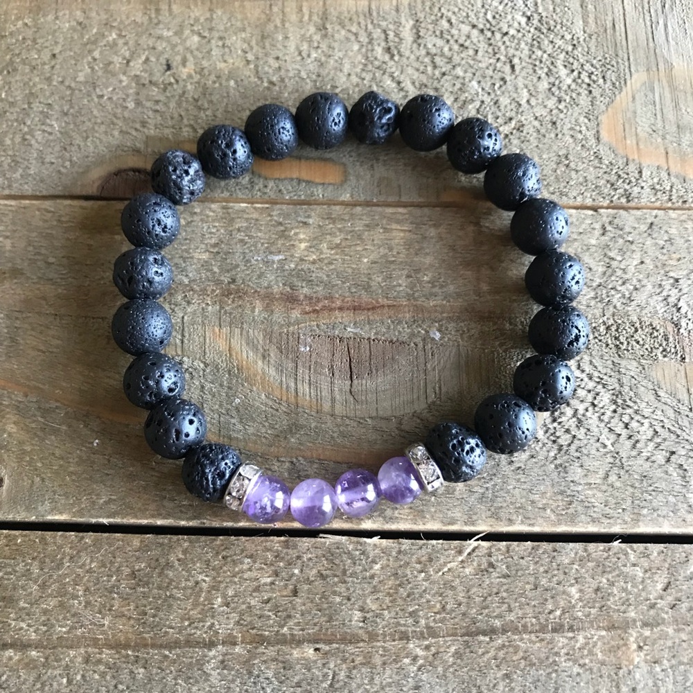 Handmade Natural Amethyst & Lava Bracelet